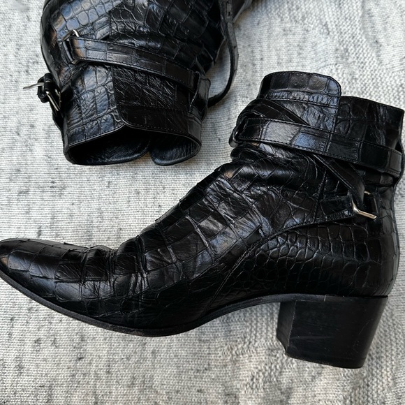 YSL Crocodile Embossed Leather Booties 36 - Picture 2 of 5